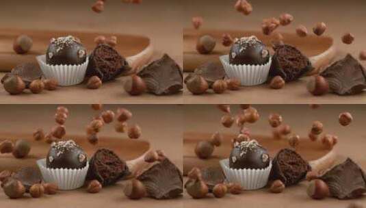巧克力豆掉落在案板上的特写高清在线视频素材下载
