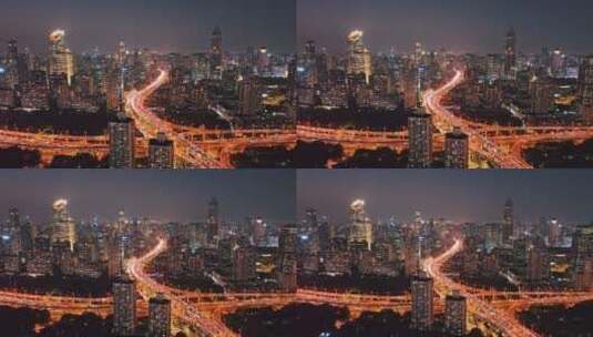 上海延安立交高架路夜景航拍高清在线视频素材下载