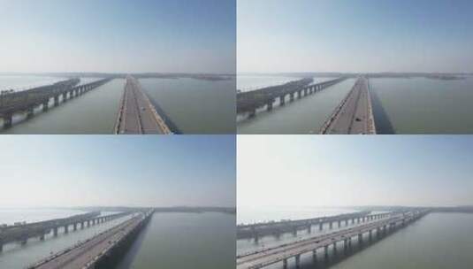 航拍过江路桥高清在线视频素材下载