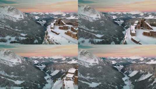 滑雪场酒店航拍高清在线视频素材下载