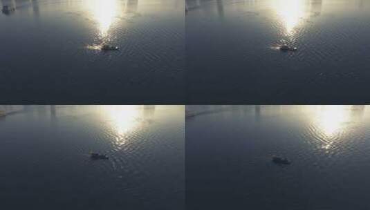 清晨长江上的小船高清在线视频素材下载