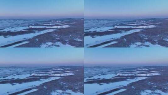 航拍内蒙古额尔古纳雪域山峦暮色高清在线视频素材下载