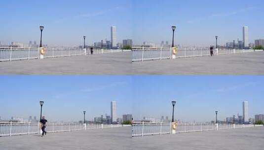 在上海城市长江边慢跑的人4K高清在线视频素材下载