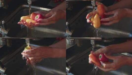 流动水源清洗果蔬的镜头高清在线视频素材下载