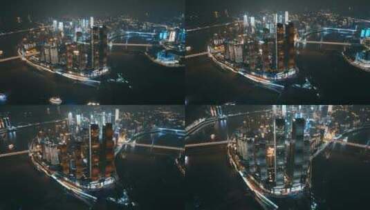 4K重庆来福士夜景航拍高清在线视频素材下载