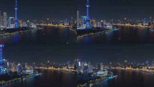 航拍上海外滩万国建筑群夜景高清在线视频素材下载