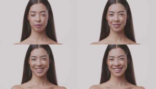 年轻美丽的亚洲女孩微笑的特写肖像高清在线视频素材下载