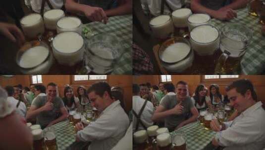 德国慕尼黑啤酒节 外国人喝啤酒竖大拇哥高清在线视频素材下载