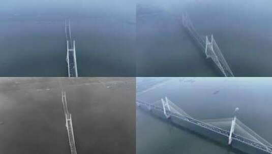 武汉长江二桥云层航拍4K高清在线视频素材下载
