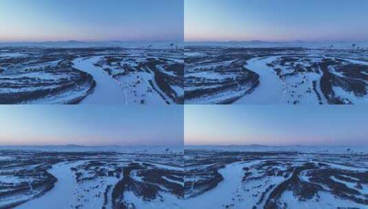 航拍内蒙冰雪覆盖的海拉尔河高清在线视频素材下载
