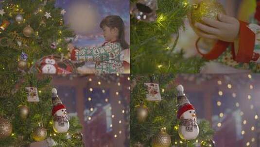 唯美欧美圣诞节氛围小孩挂铃铛装扮布置圣诞高清在线视频素材下载
