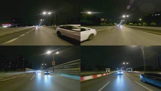 夜晚杭州市上塘高架路车尾行车空镜高清在线视频素材下载