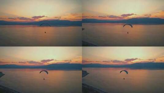 日落时的滑翔伞高清在线视频素材下载