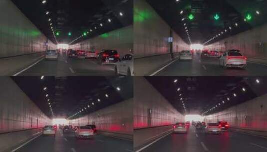 郑州隧道缓行跑开车窗视角出隧道高清在线视频素材下载