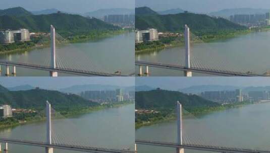 杭州富阳富春江富春大桥夏季风光高清在线视频素材下载