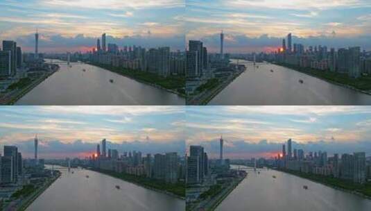傍晚下的珠江新城琶洲广州塔高清在线视频素材下载