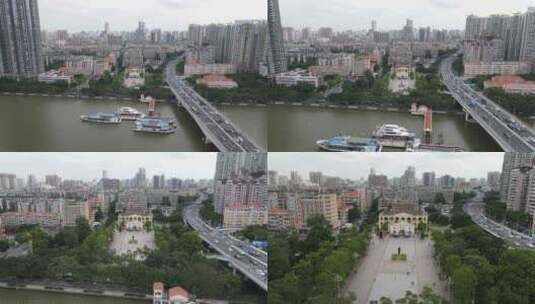广州珠江的江湾大桥航拍高清在线视频素材下载