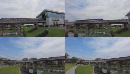 长沙高铁西至黄花机场磁浮列车外部拍摄2高清在线视频素材下载