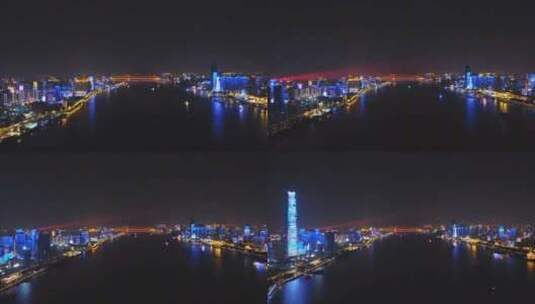 航拍武汉城市夜景风光高清在线视频素材下载