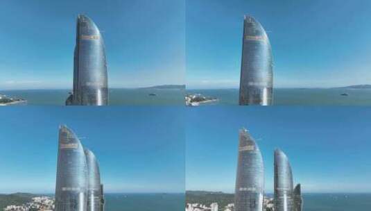 厦门双子塔航拍世茂海峡大厦城市建筑风光高清在线视频素材下载
