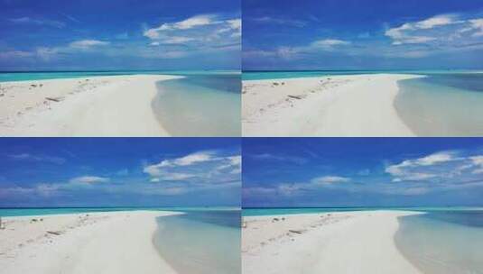 白天飞越旅游拍摄的白沙天堂海滩和蓝色的水背景在五颜六色高清在线视频素材下载