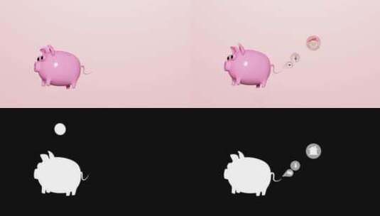 小猪储蓄罐和金币的概念动画高清在线视频素材下载