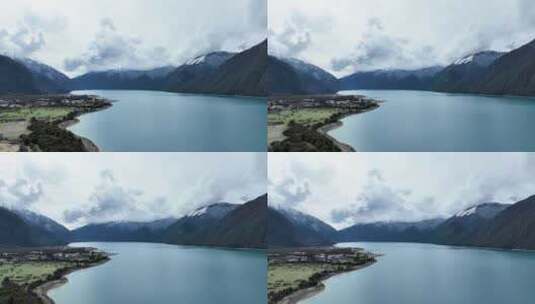 西藏林芝巴松措景区雪山森林湖泊航拍风光高清在线视频素材下载