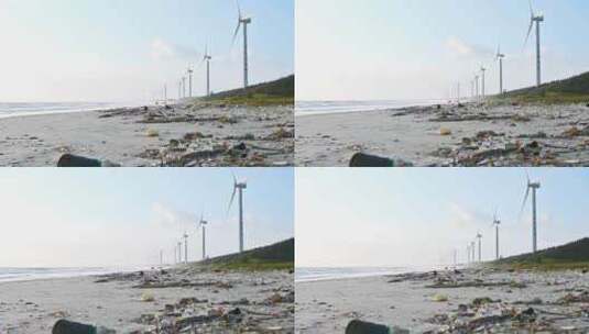 海南文昌木兰湾海岸线上各种各样的垃圾高清在线视频素材下载
