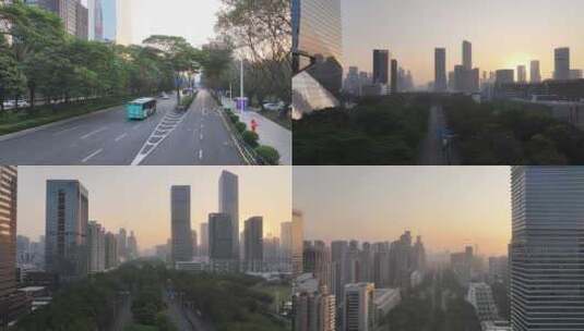 深圳南山区深南大道清晨航拍高清在线视频素材下载
