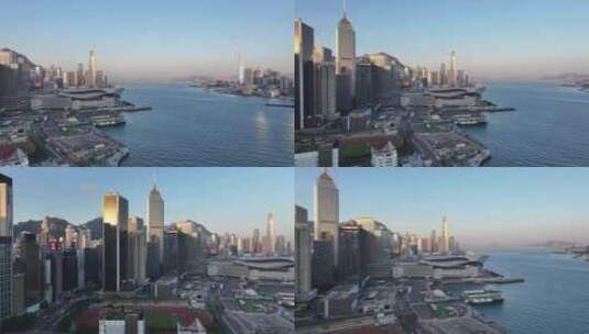 香港维多利亚港清晨航拍高清在线视频素材下载