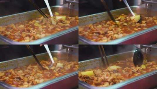 中国民间传统美食小吃，卤麻辣牛肠高清在线视频素材下载