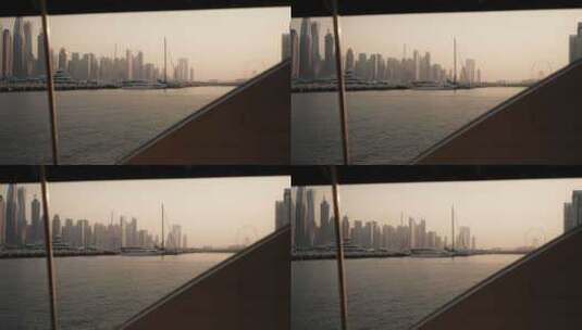 游艇上看迪拜高楼高清在线视频素材下载
