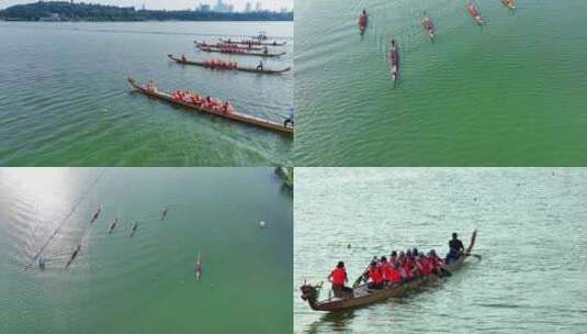 南京玄武湖赛龙舟激烈比赛龙舟赛高清在线视频素材下载