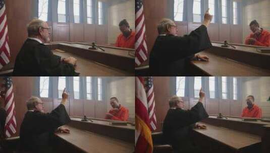 法庭上有法官和橙色连身衣囚犯高清在线视频素材下载