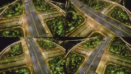 杭州萧山区市心路互通立交桥高架桥车流夜景高清在线视频素材下载