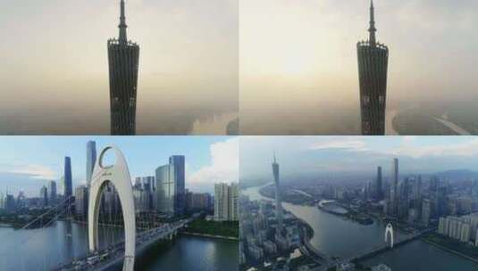 迷雾广州塔广州珠江新城猎德大桥广州三件套高清在线视频素材下载