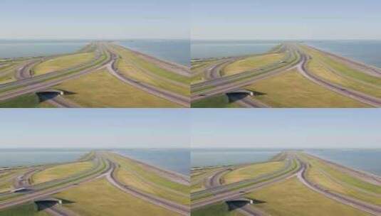 竖屏特写修建在大海中间的高速公路高清在线视频素材下载