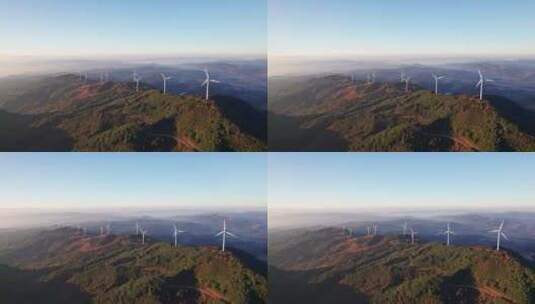 云南风力发电机风车风力发电日出清晨航拍高清在线视频素材下载