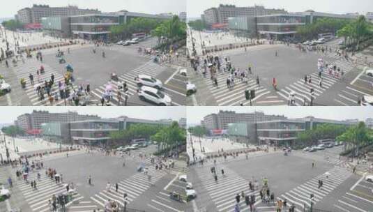 杭州西湖龙翔桥十字路口行人过马路高清在线视频素材下载