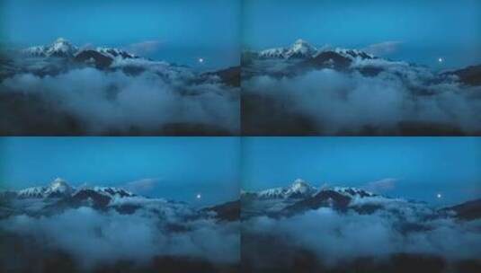 川西贡嘎雪山月升航拍高清在线视频素材下载