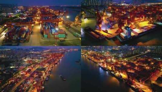 码头 港口夜间作业高清在线视频素材下载