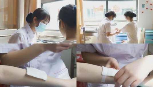 护士给受伤病人消毒包扎伤口高清在线视频素材下载