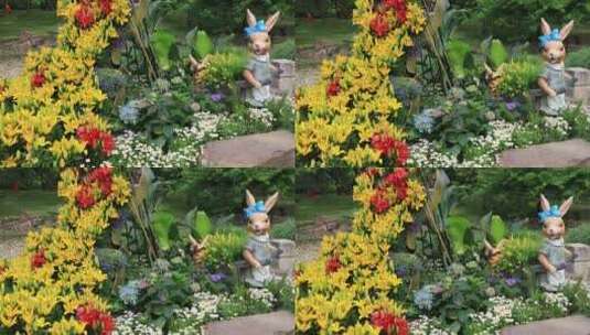 唯美花境花园园艺卡通兔子鲜花盛开童话世界高清在线视频素材下载