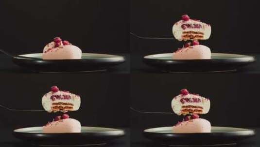 慕斯粉红蛋糕奶油甜点特写高清在线视频素材下载