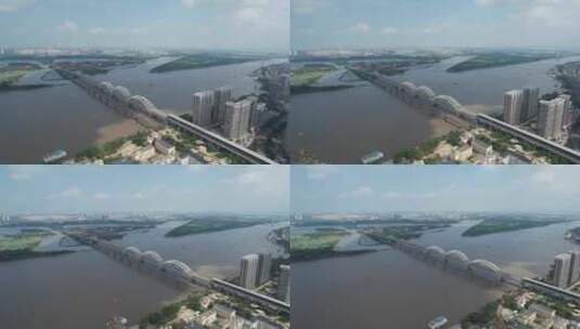 黑龙江哈尔滨市区松花江大桥航拍高清在线视频素材下载