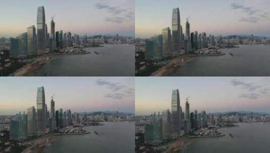 航拍视角青岛城市日落高清在线视频素材下载