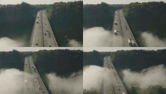 云雾缭绕中的高速公路高清在线视频素材下载