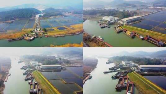 京杭大运河上的货船码头高清在线视频素材下载