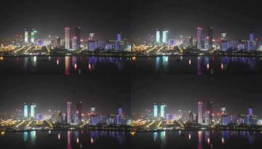 航拍江西南昌红谷滩CBD秋水广场夜景高清在线视频素材下载