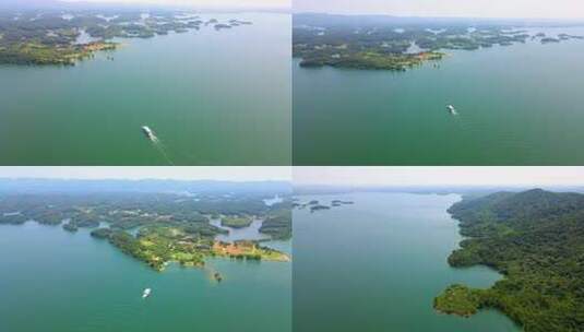 湖景湖泊素材，旅游游船，湖北荆州洈水风景高清在线视频素材下载